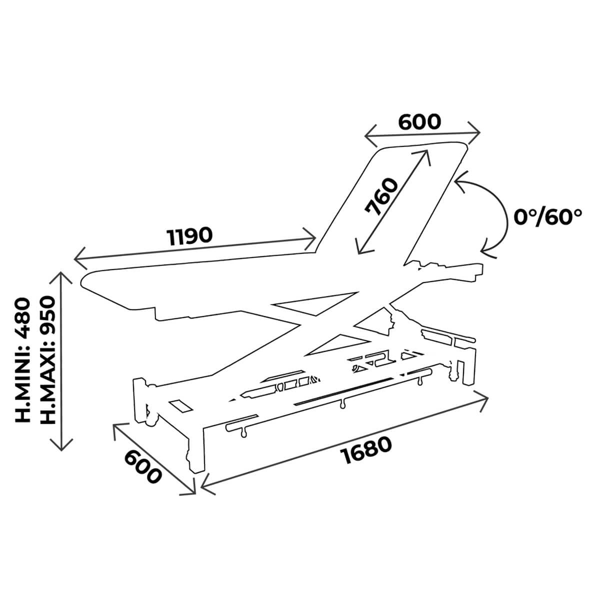 Examination couch width 60cm, pedal